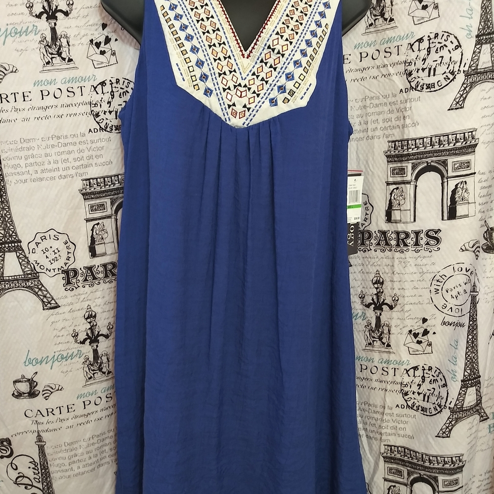 Luxology Blue Shift Dress Embroiled Neck Sz L